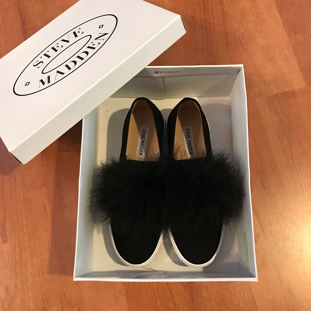 Steve Madden Fuzzy Pom Slip On Sneakers